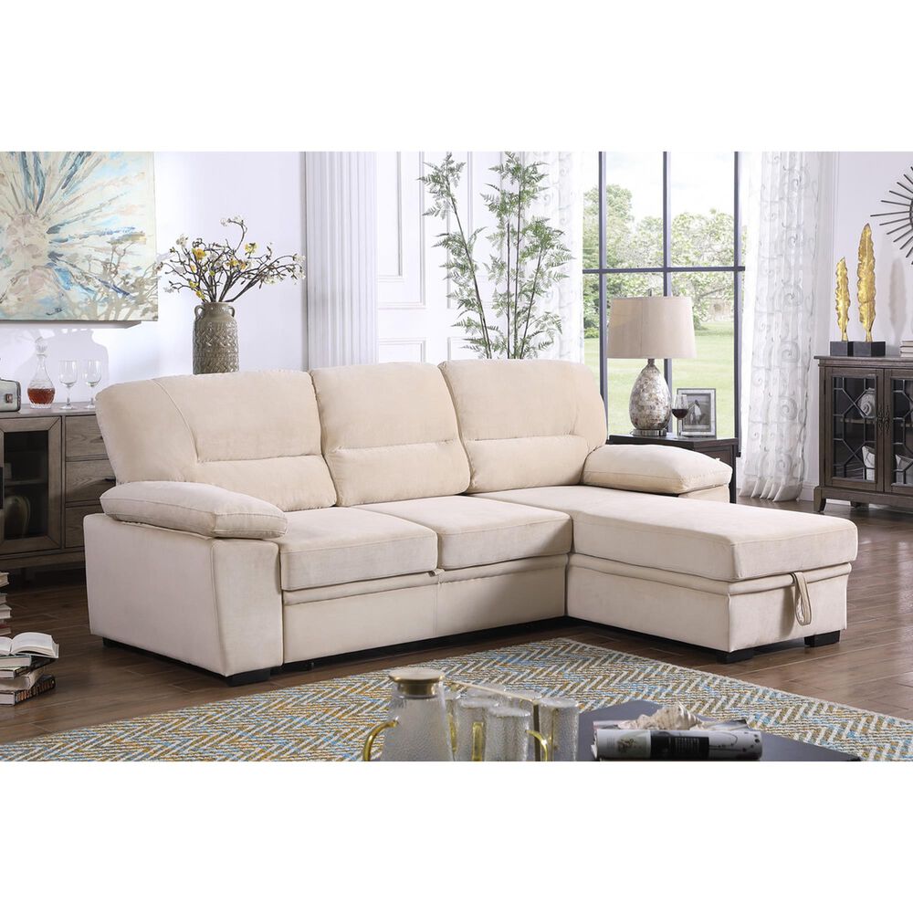 HOMLUX 97.5"W Velvet Sleeper Sectional Sofa with Reversible Storage Chaise, in Beige, , large