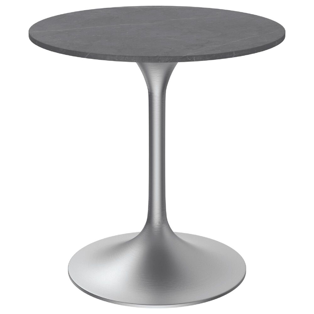 Leisuremod LeisureMod Verve Collection 27 Round Dining Table, Brushed Chrome Base with Sintered Stone Grey Top, , large