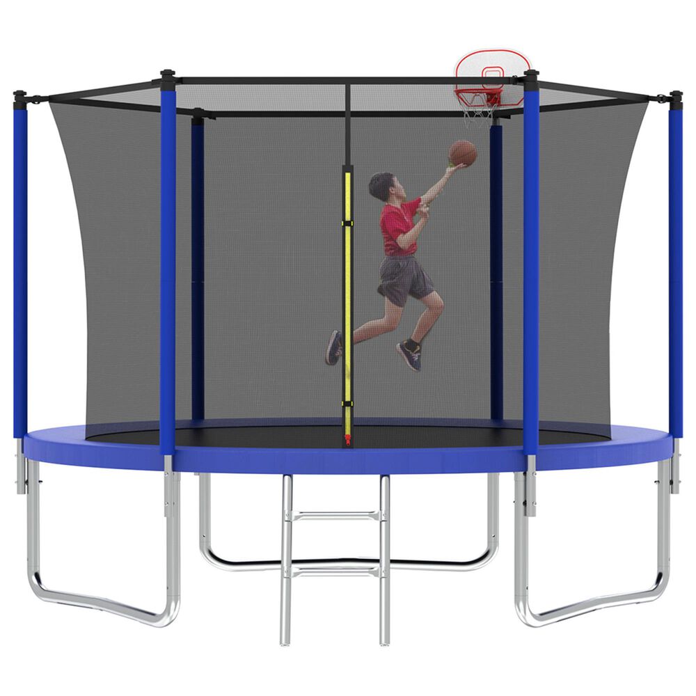 HOMLUX 10' Outdoor Trampoline Sports with Ladder in Blue, , large