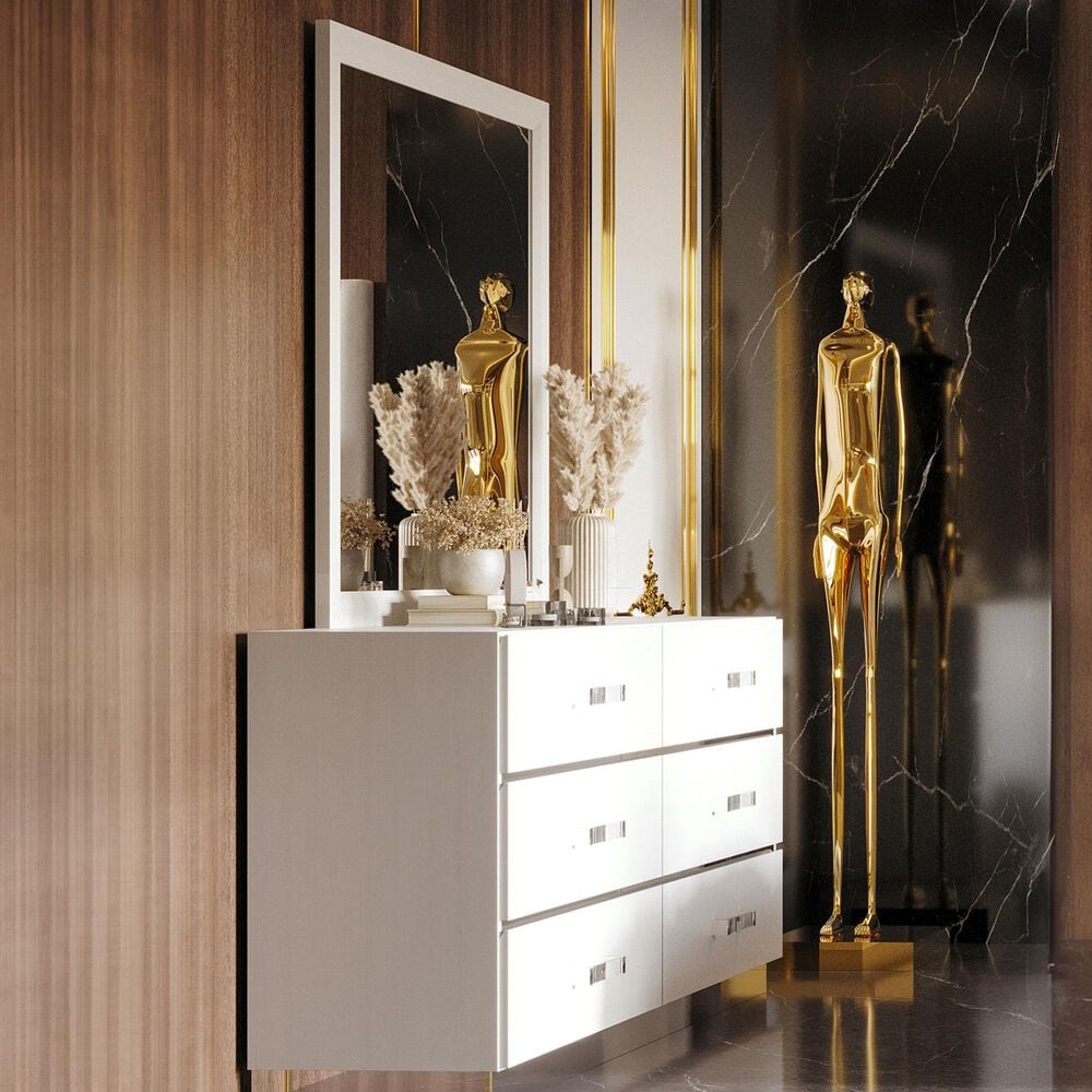 New Heritage Europa 6 Drawer Dresser and Mirror in White, , large
