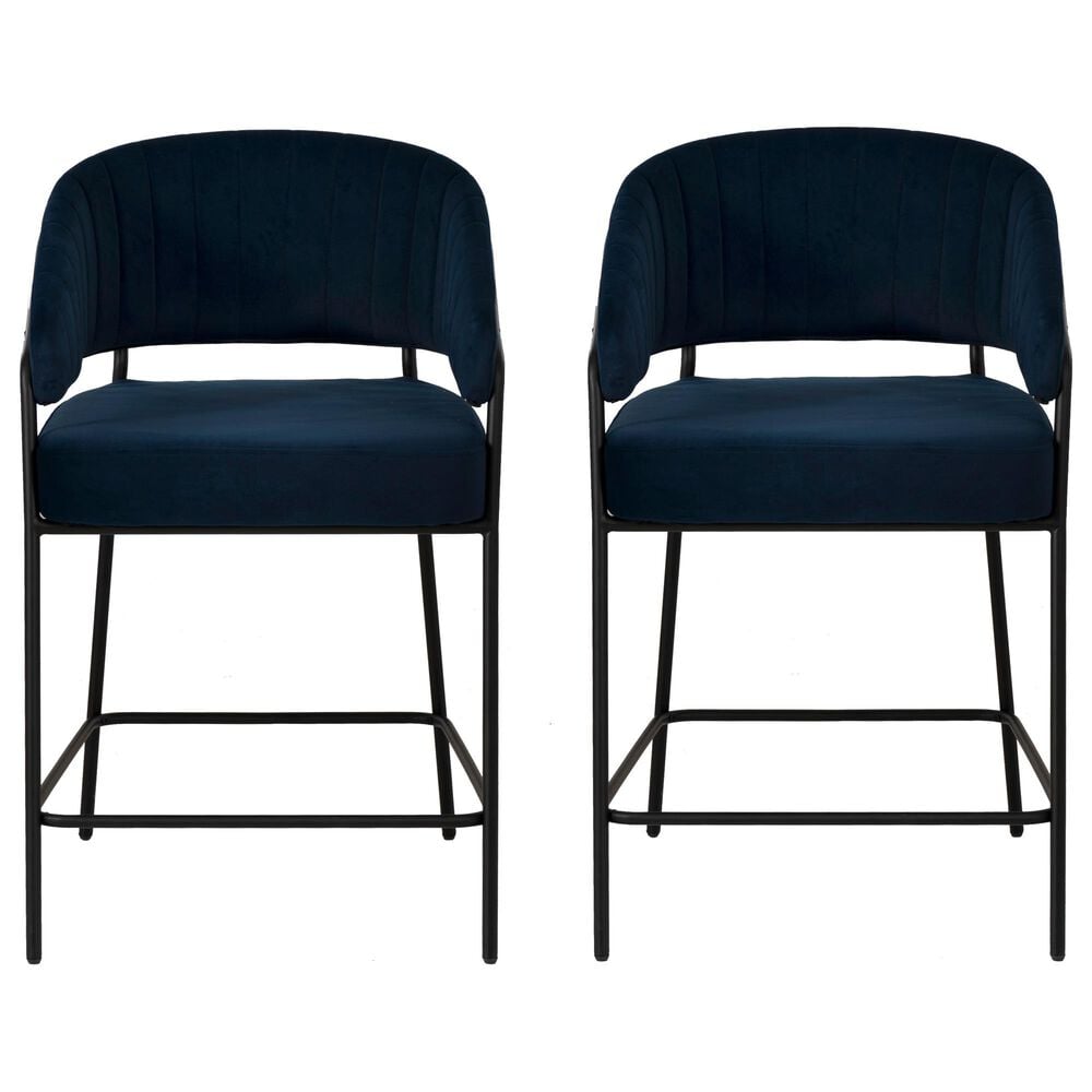 Linon Home Decor Prestwick Counter Stool with Navy Cushion in Black (Set of 2), , large