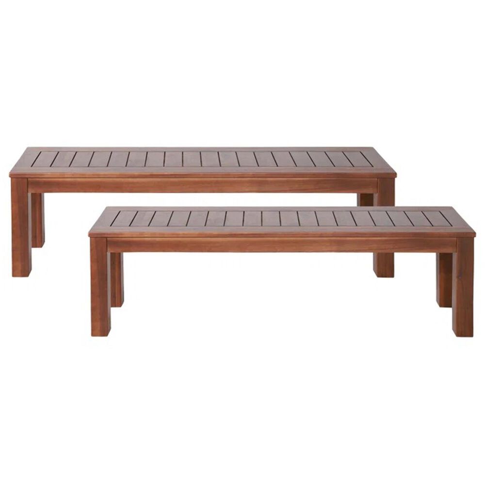 Hearth and Haven 3-Piece Outdoor Courtyard Table and Bench Set in Dark Brown, , large