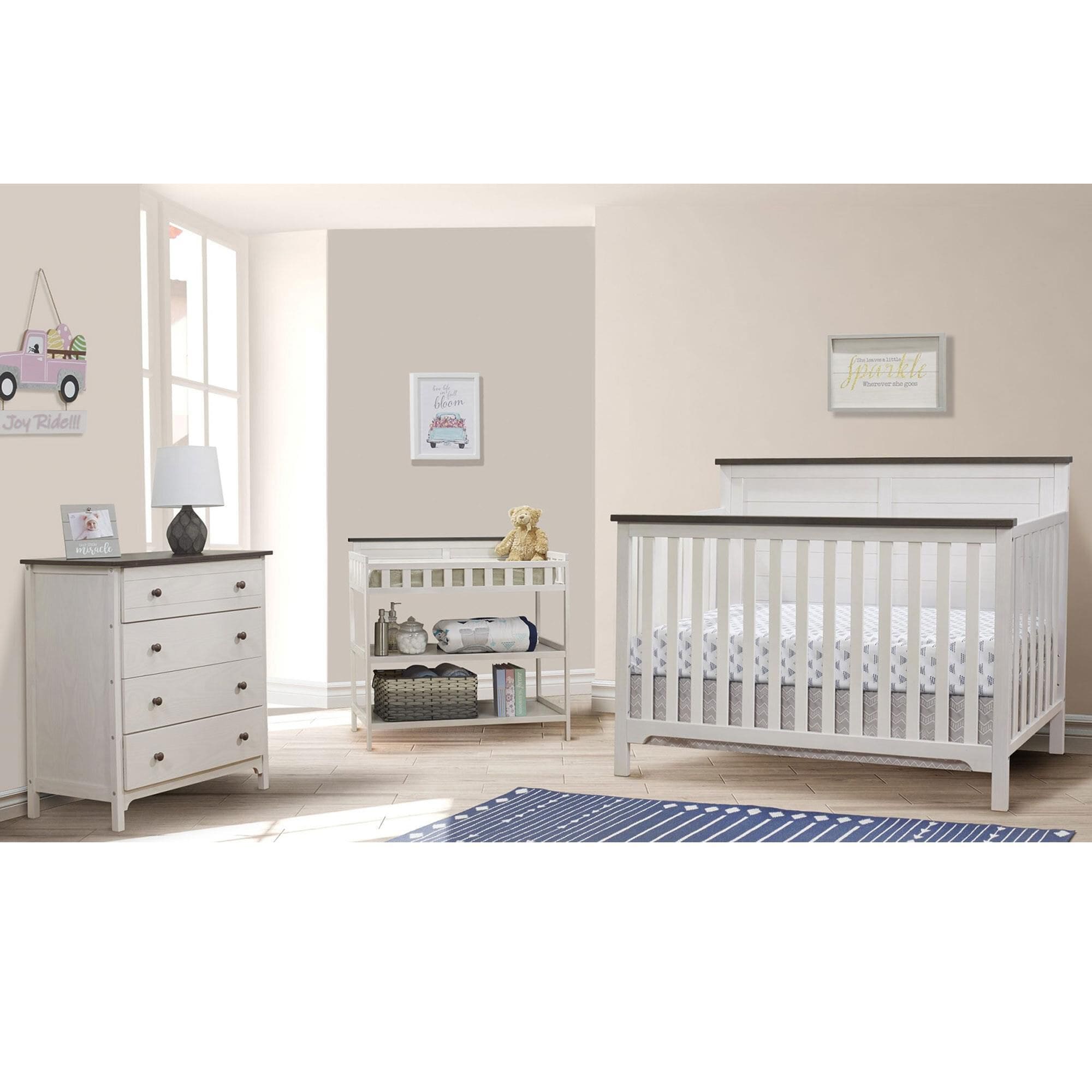 Sorelle Farmhouse 3 Piece Nursery Set in White Grey NFM