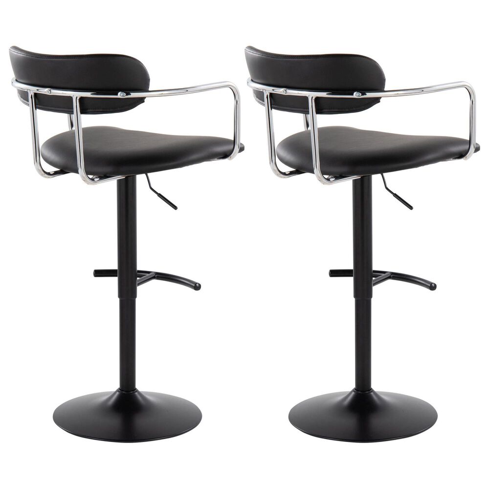 LumiSource Demi Swivel Adjustable Bar Stool with Black Upholstery in Black and Chrome (Set of 2), , large