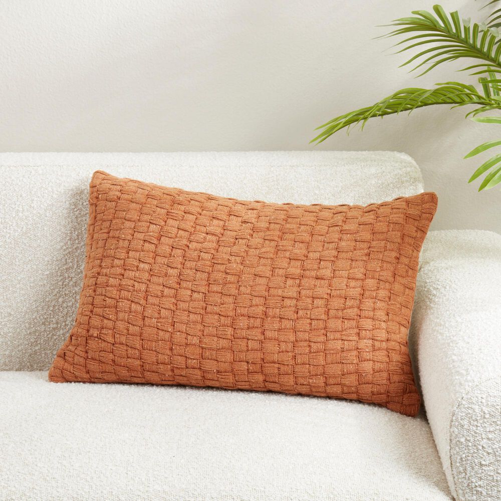 Saro Waffle Weave 16" x 24" Throw Pillow in Rust, , large