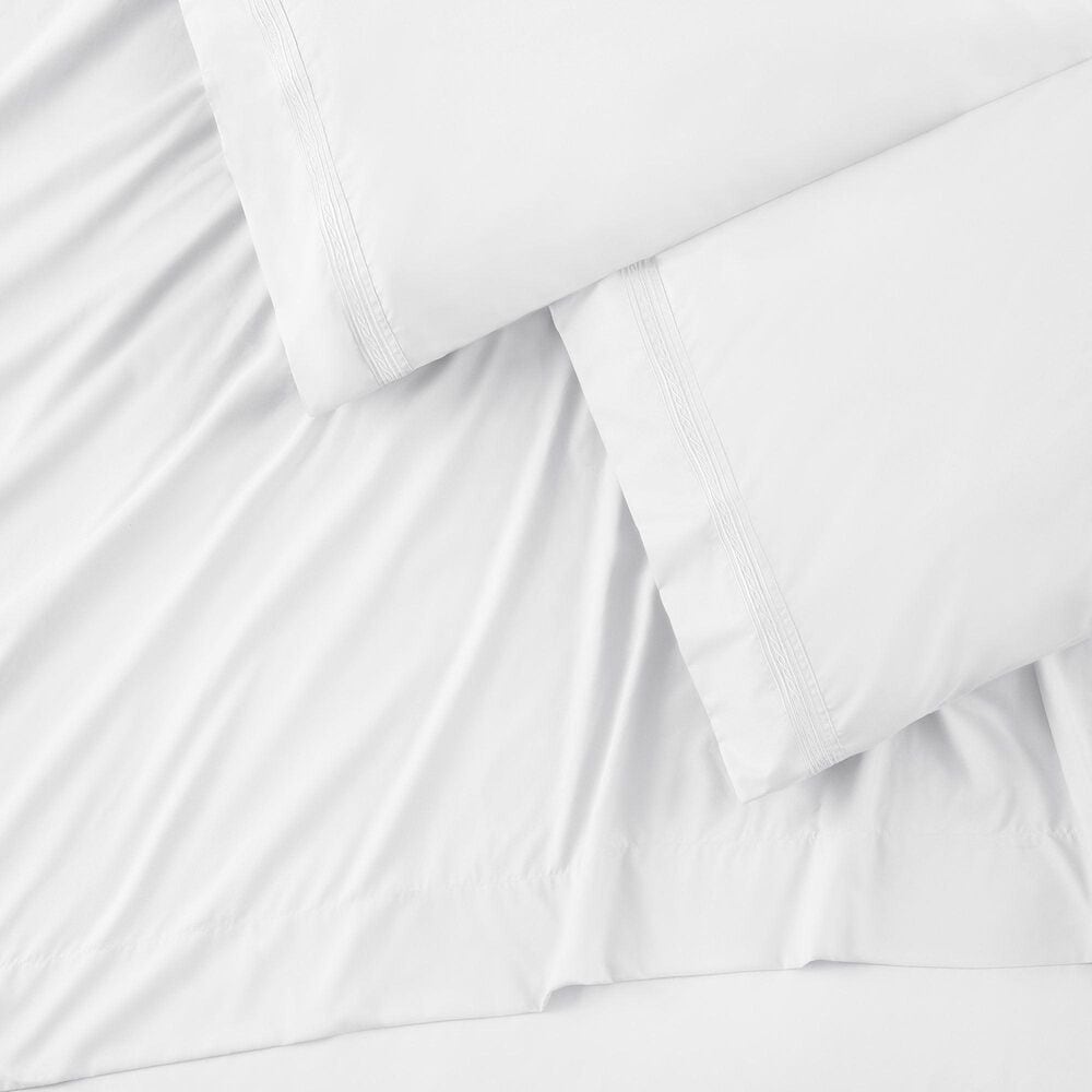 4-Piece King Solid Embroidered Sheet Set in White, , large