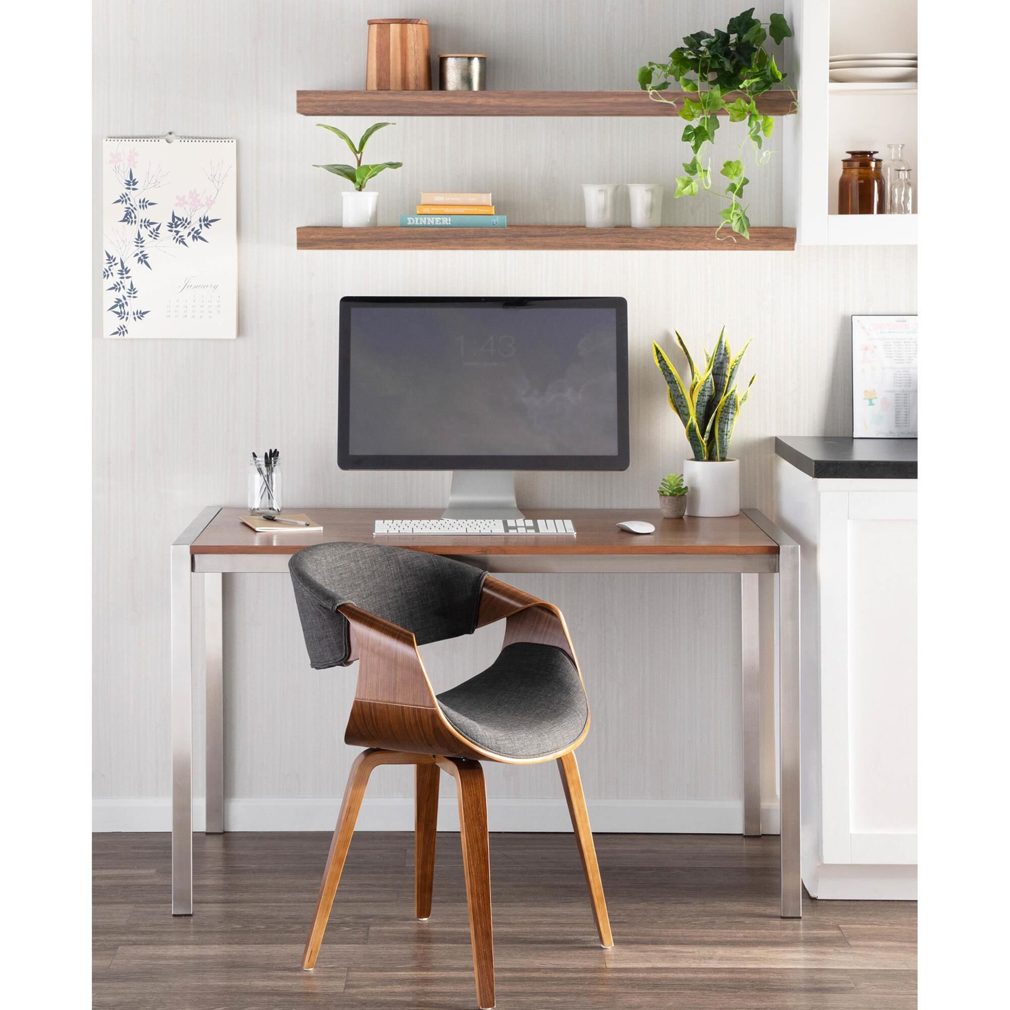 Lumisource Curvo Dining Arm Chair with Charcoal Cushion in Walnut