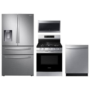 Samsung 4-Piece Kitchen Package with 28 Cu. Ft. French Door Refrigerator and 6.0 Cu. Ft. Smart Freestanding Gas Range in Stainless Steel, , large