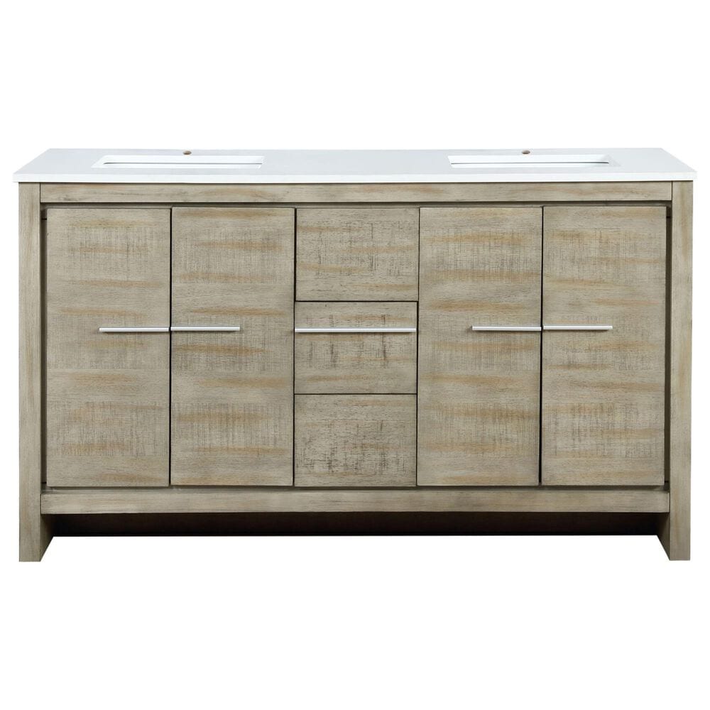 Lexora Home Lafarre 60&quot; Double Bathroom Vanity in Rustic Acacia with 2 cm White Quartz Top and Rectangular Sinks, , large