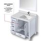Lexora Home Jacques 36" Right Offset Single Bathroom Vanity in Distressed Grey with 2 cm White Quartz Top, Rectangular Sink and 34" Mirror, , large