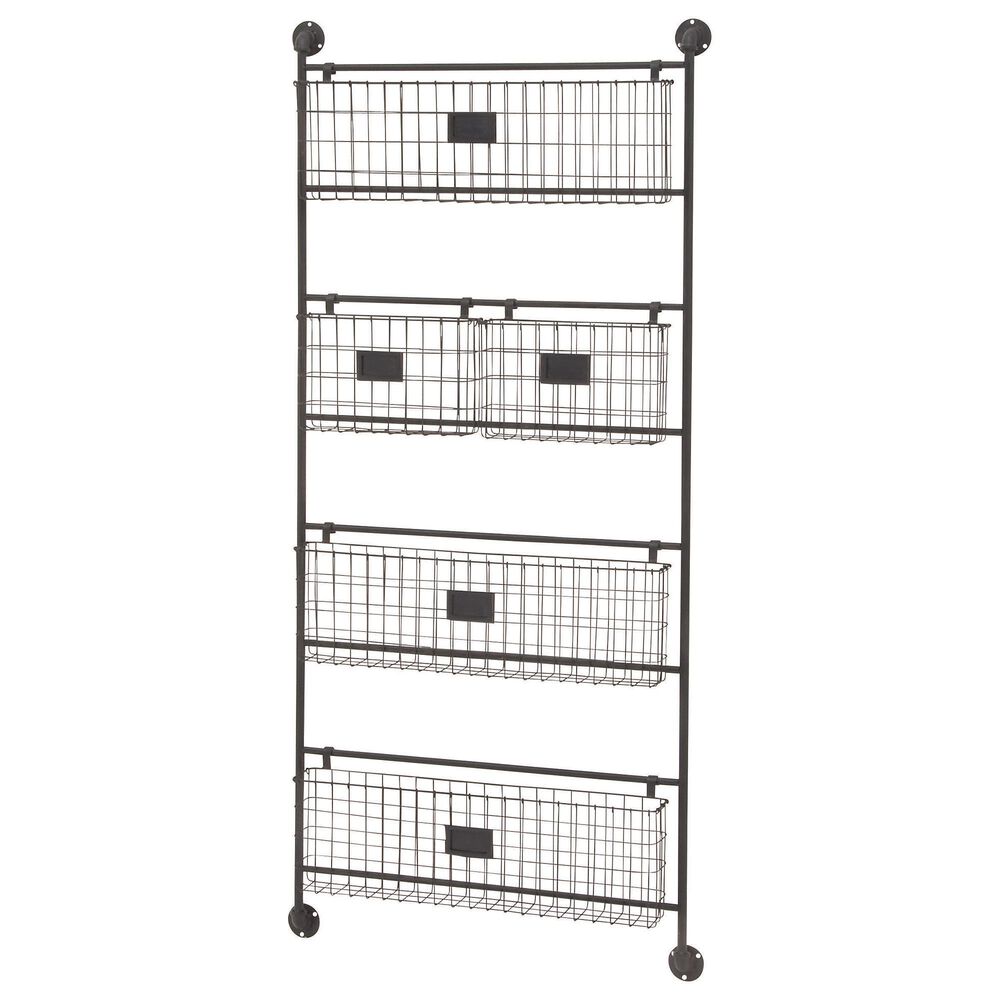 Maple and Jade 5-Slot Decorative Magazine Rack Holder with Suspended Baskets and Label Slot in Matte Black, , large