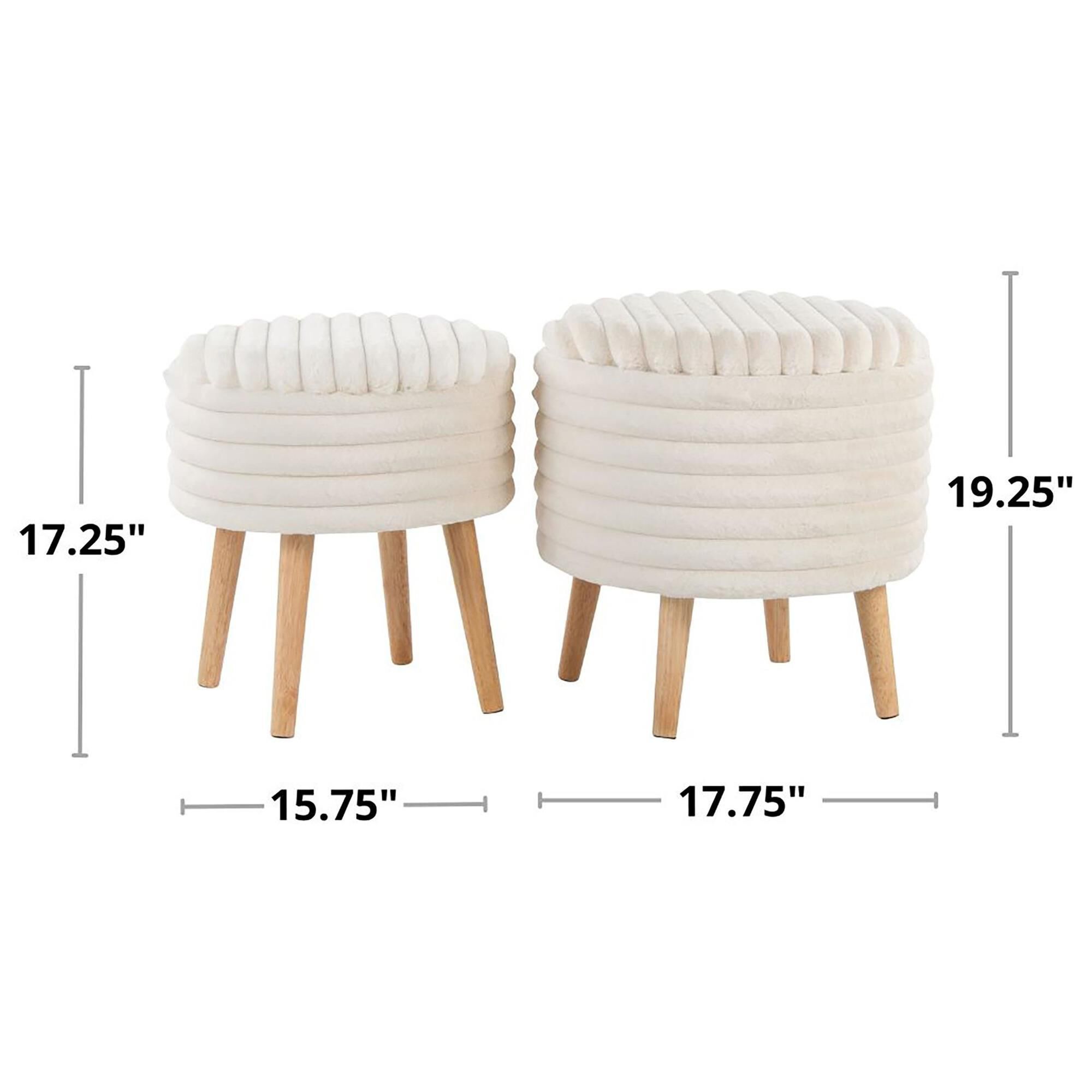 Lumisource Tray Plush 2-Piece Storage Ottoman Set in Cream