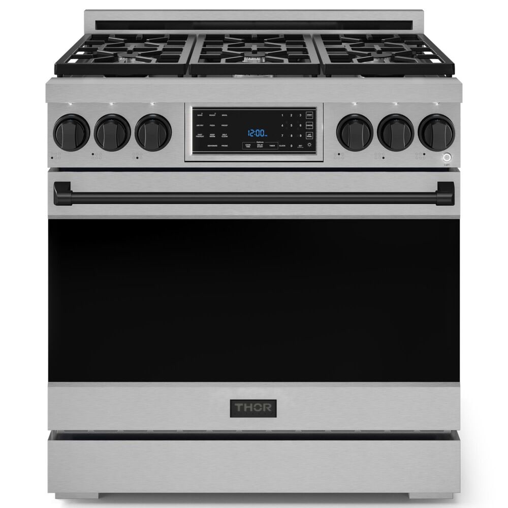 THOR KTICHEN Gordon Ramsay 6 Cu. Ft. 36" Professional Liquid Propane Range with Black Handle Kit in Stainless Steel, , large