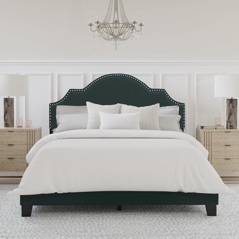 Richlands Furniture Cynthia Queen Panel Bed with Green Upholstery in Black, , large