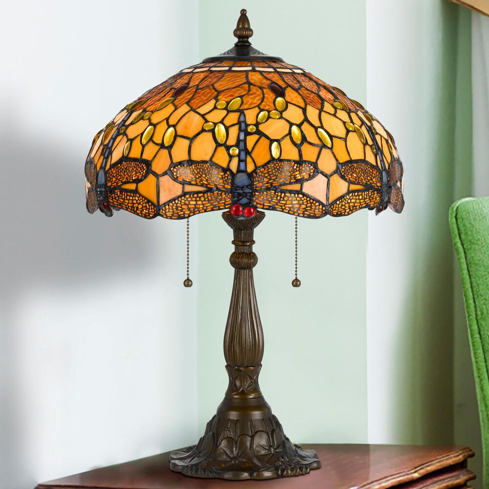 Cal Lighting 23" Tiffany Table Lamp in Antique Brass, , large