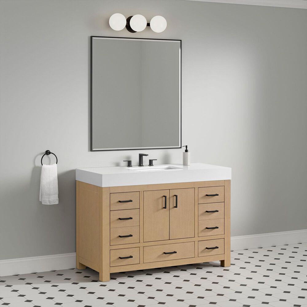 37B Alanya 48" Single Bathroom Vanity in Warm Oak with White Composite Stone Top, , large