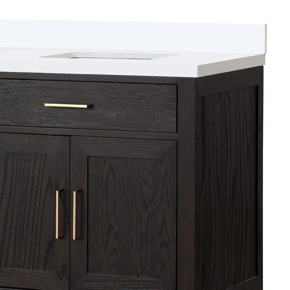Lexora Home Abbey 84&quot; Double Bathroom Vanity in Black Oak with 2 cm White Quartz Top and Rectangular Sinks, , large