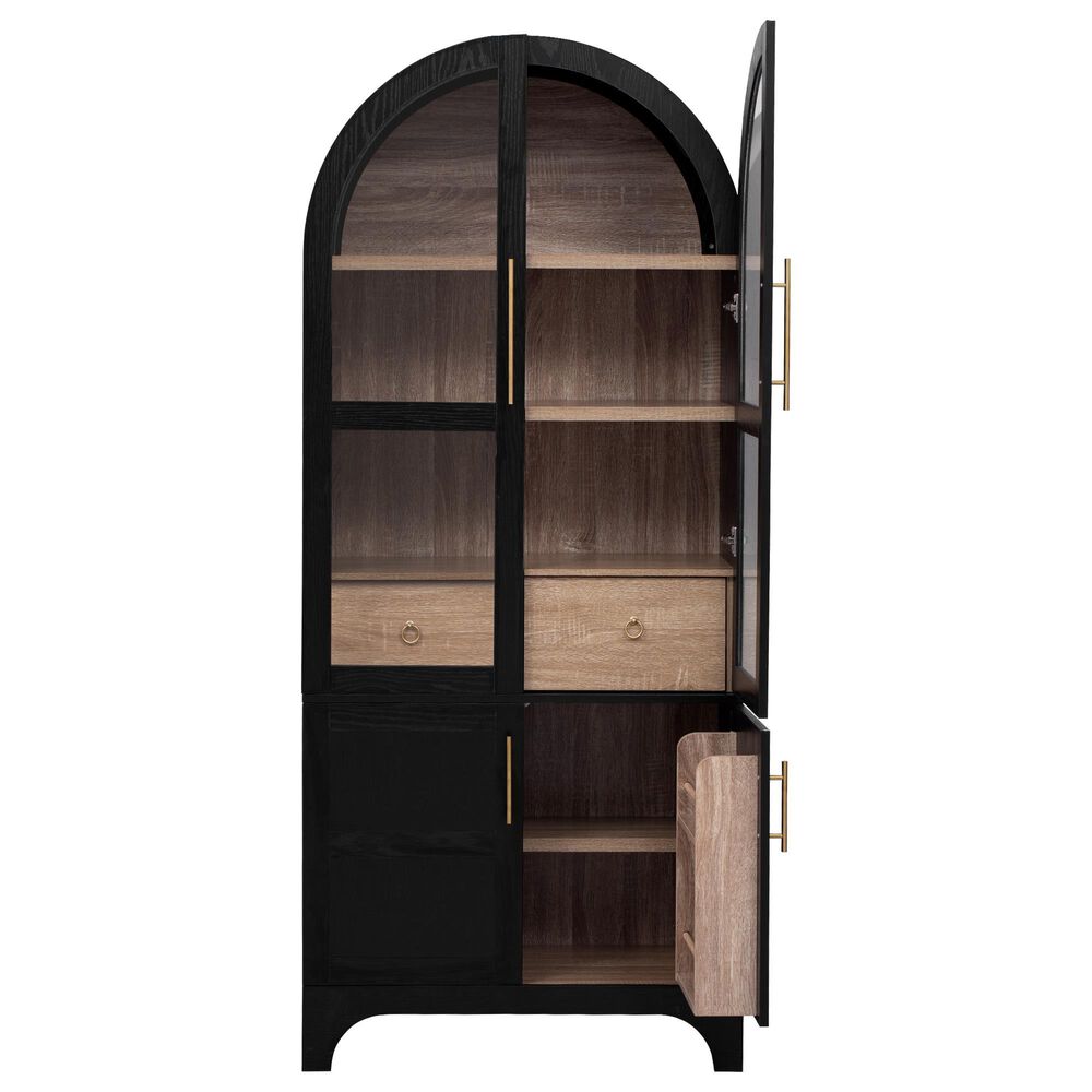 HOMLUX HOMLUX 71" Tall Arched Kitchen Pantry Cabinet with Door Shelves, Farmhouse Kitchen Storage Cabinet with Open &amp; Adjustable Shelves, Hidden Drawer &amp; Glass Door, Cupboard for Kitchen, Dining Room, Black, , large