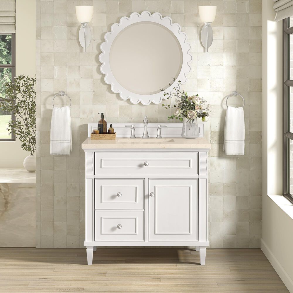 James Martin Vanities Lorelai 36&quot; Single Vanity in Bright White with 3 cm Eternal Marfil Quartz Top, , large