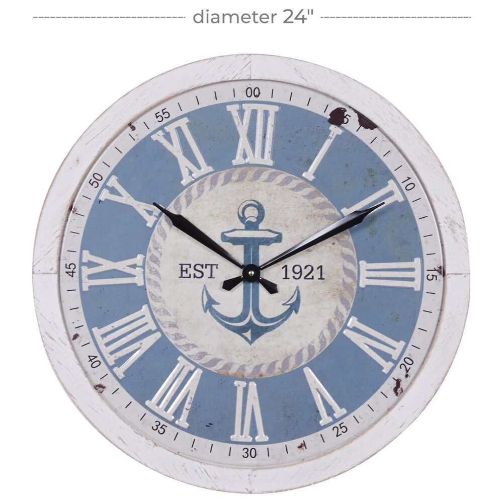Maple and Jade 24&quot; Wall Clock in White and Blue, , large