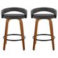 LumiSource Grotto 26" Swivel Counter Stool with Black Faux Leather Upholstery in Walnut and Black (Set of 2), , large