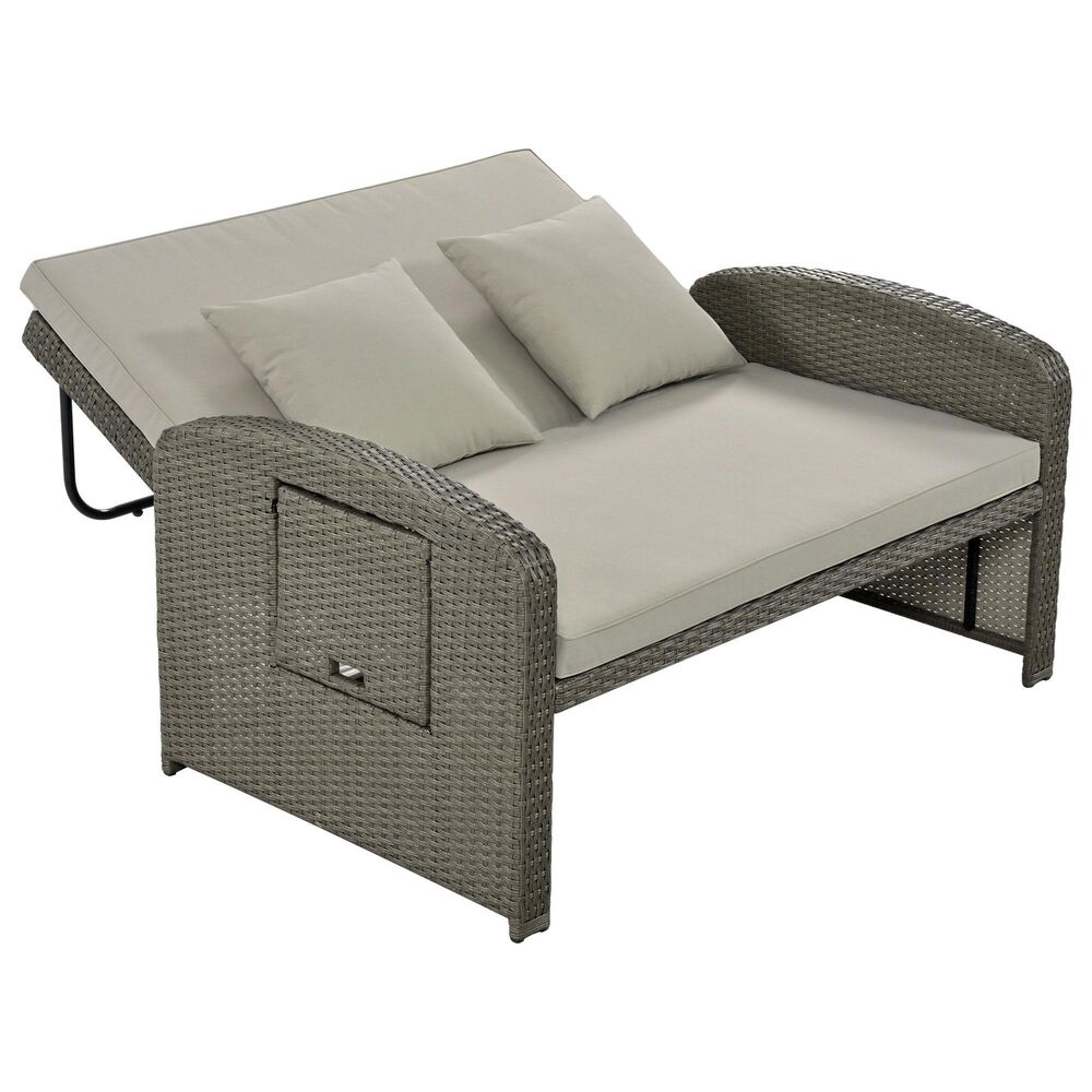 HOMLUX Wicker Rattan Double Chaise Lounge in Grey, , large