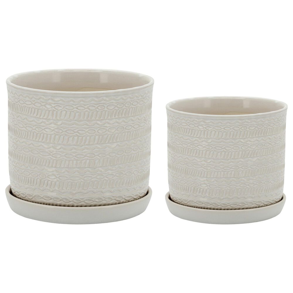 Sagebrook Home Assorted Planter with Saucer in White (Set of 2), , large