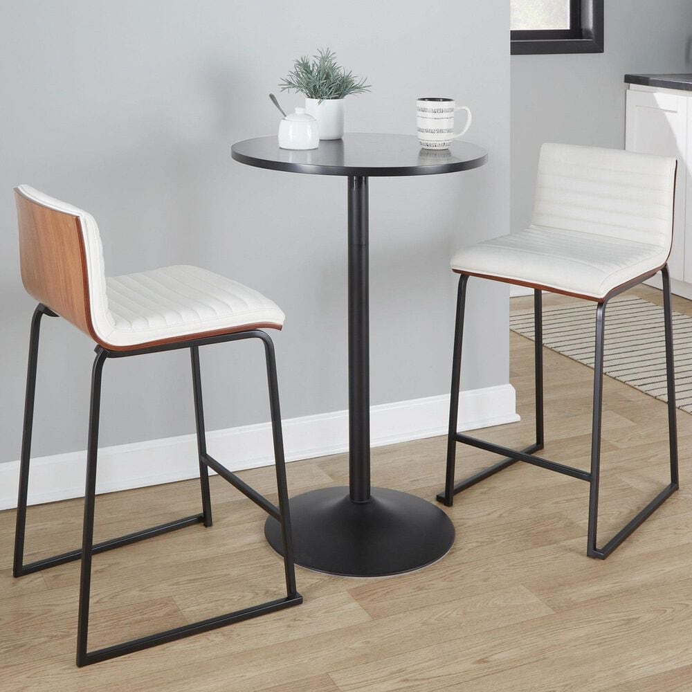 Lumisource Mason Mara Counter Stool with White Cushion in Black and Walnut &#40;Set of 2&#41;, , large