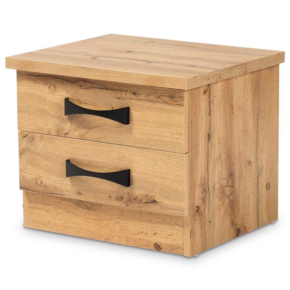 Baxton Studio Colburn 2 Drawer Nightstand in Oak Brown, , large