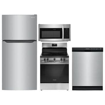 Frigidaire 4 Piece Kitchen Package with 18.3 Cu. Ft. Top Freezer Refrigerator, 30" Freestanding Electric Range, 1.8 Cu. Ft. OTR Microwave, and 24" Energy Star Built-In Dishwasher in Stainless Steel, , large