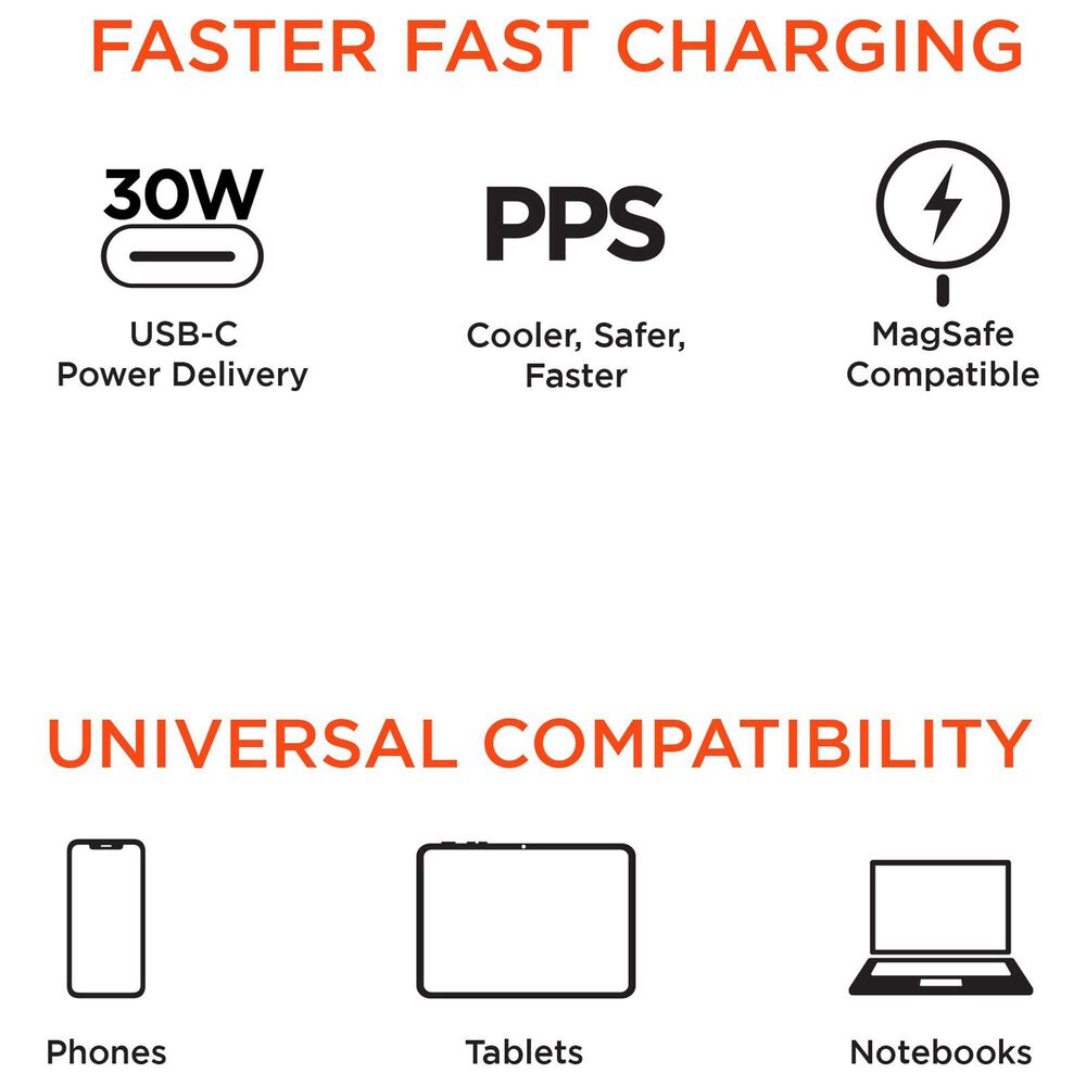 Hypercel 30W USB-C PD Fast Wall Charger Hub in White, , large