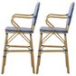 Hearth and Haven Outdoor Wicker Bar Stool with Footrest in Bamboo Print and Navy Blue (Set of 2), , large