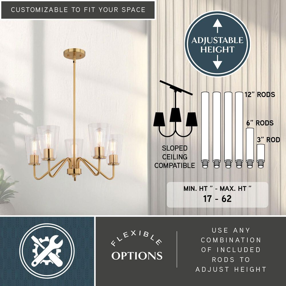 Vaxcel Beverly 5-Light Chandelier in Muted Brass, , large