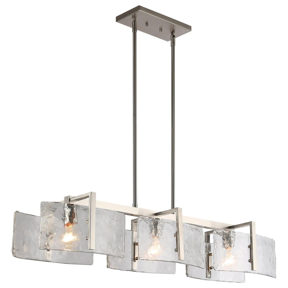 Golden Lighting Aenon 3-Light Wide Linear Pendant with Hammered Water Glass Shade in Pewter, , large