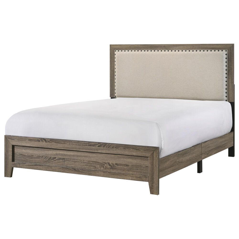 Hearth and Haven Queen Panel Bed with Upholstered Headboard in Grey, , large