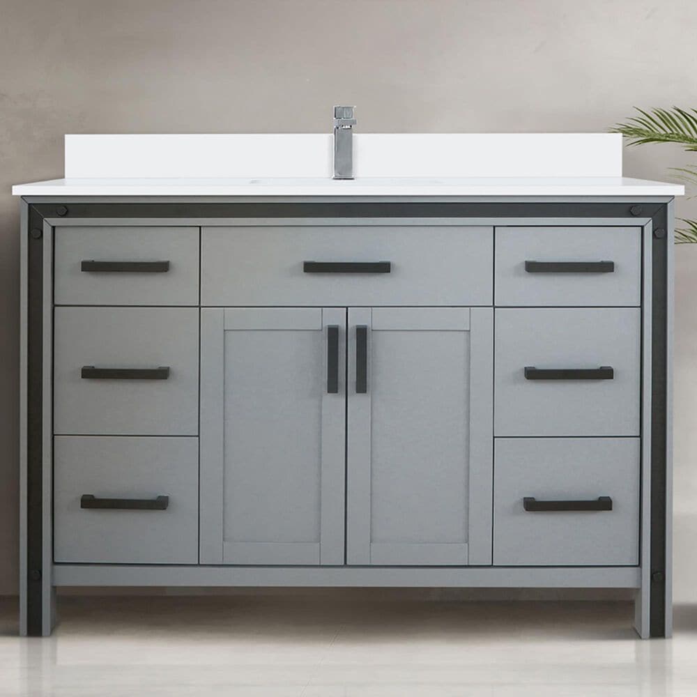 Lexora Home Ziva 48&quot; Single Bathroom Vanity in Dark Grey with 2 cm White Cultured Marble Top and Rectangular Sink, , large