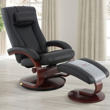 Tiddal Home Hamilton Swivel Recliner and Ottoman with Black Leather and Pillow in Merlot, , large