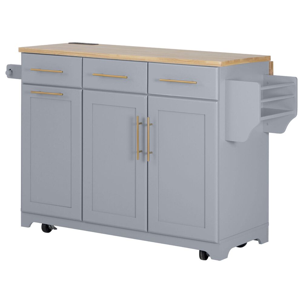 HOMLUX 59" Kitchen Island with 2 Pull Out Cabinet Organizers in Grey, , large