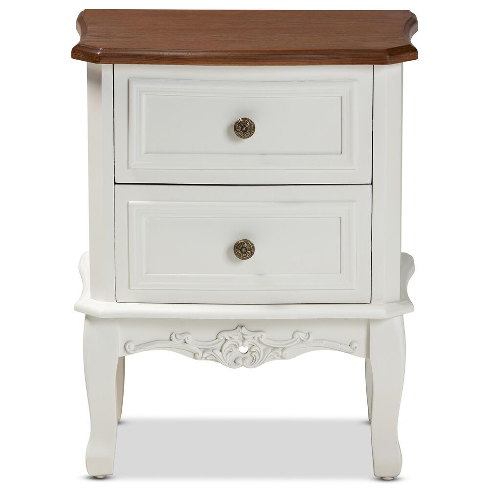Baxton Studio Darlene 2-Drawer End Table in White and Cherry Brown, , large