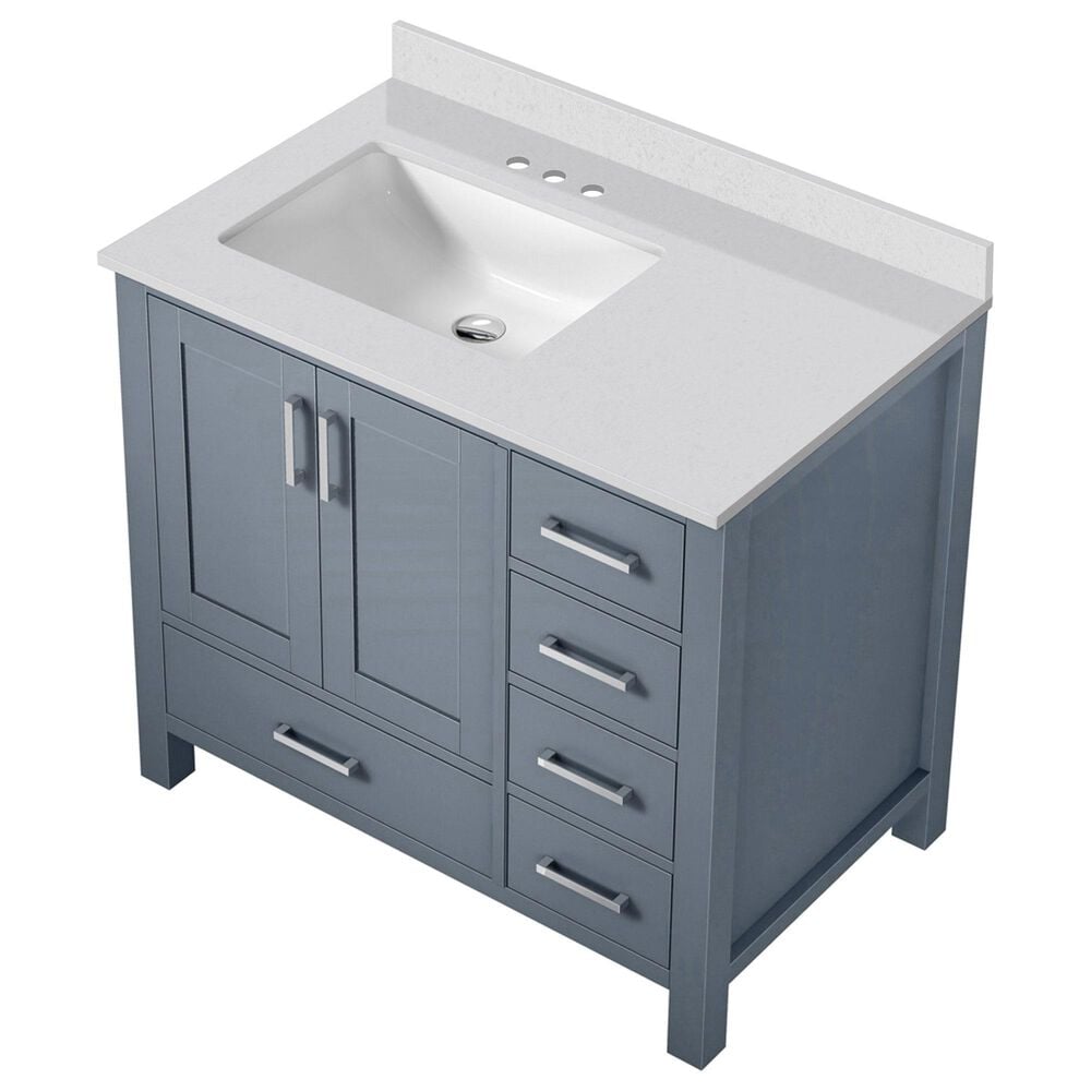 Lexora Home Jacques 36&quot; Left Offset Single Bathroom Vanity in Dark Grey with 2 cm White Cultured Marble Top and Rectangular Sink, , large