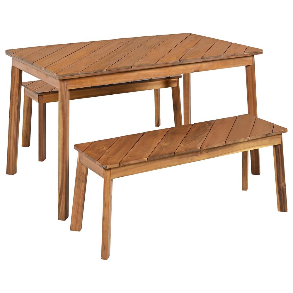 Hearth and Haven 3-Piece Patio Dining Set with Dining Table and Benches in Natural, , large