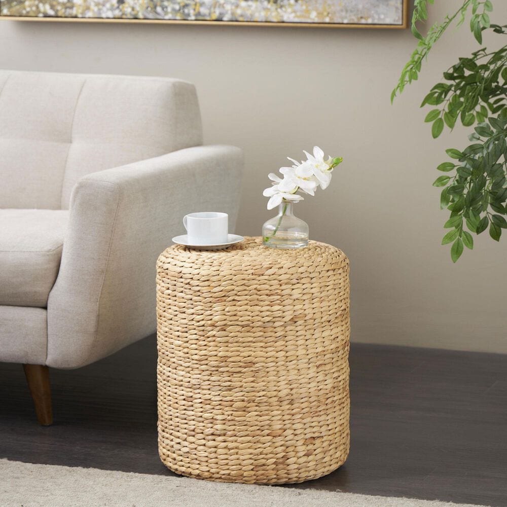 Maple and Jade Handmade Woven Drum Accent End Table in Brown, , large