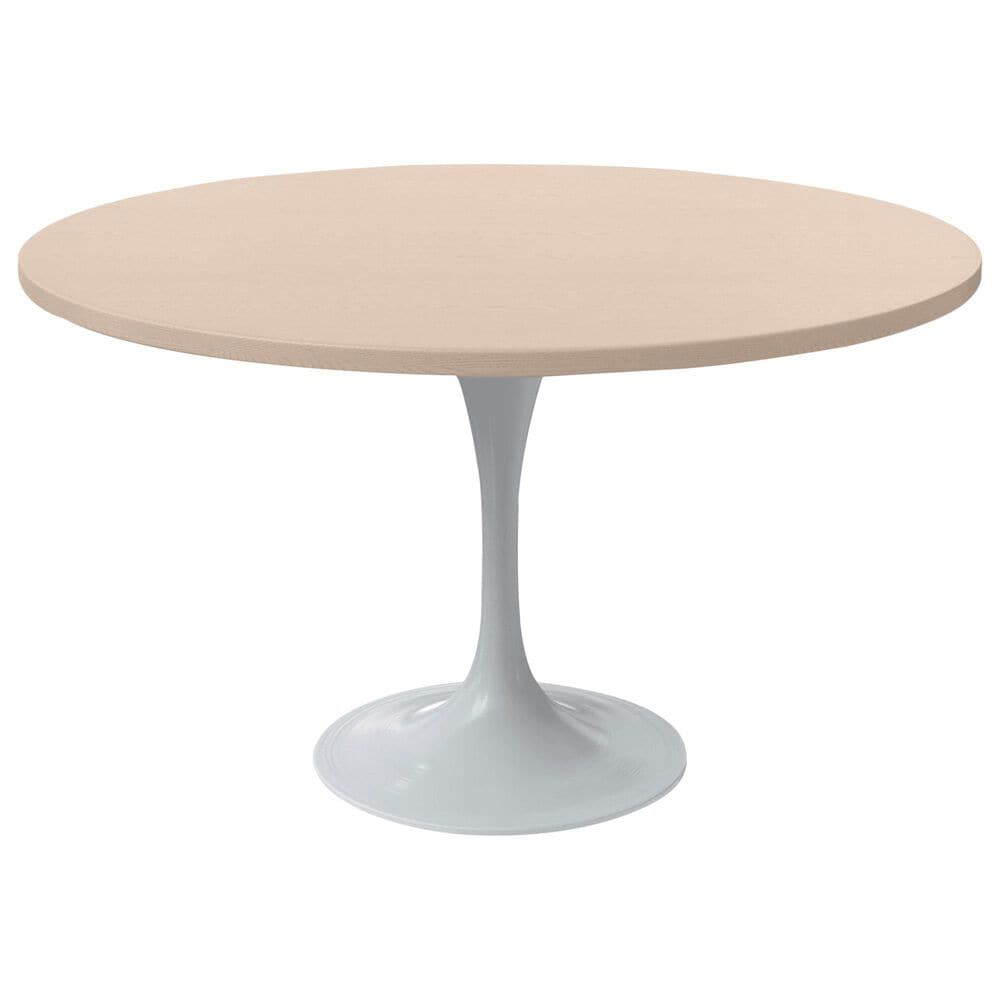 Leisuremod LeisureMod Verve Collection 48 Round Dining Table, White Base with Light Natural Wood MDF Top, , large