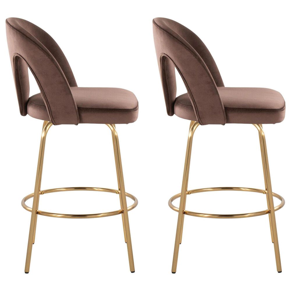LumiSource Ava Swivel Counter Stool with Espresso Velvet Upholstery in Gold (Set of 2), , large