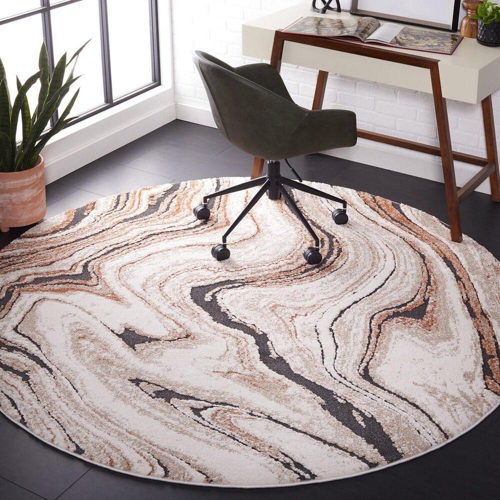 Safavieh Cyrus Shag CYR136A 6&#39;7&quot; Round Beige and Rust Area Rug, , large