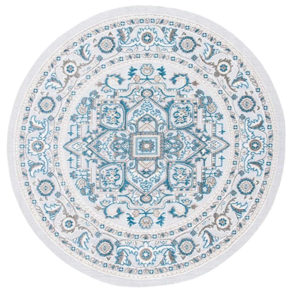 Safavieh Cabana CBN680N 6"7" Round Navy and Grey Indoor/Outdoor Area Performance Rug, , large