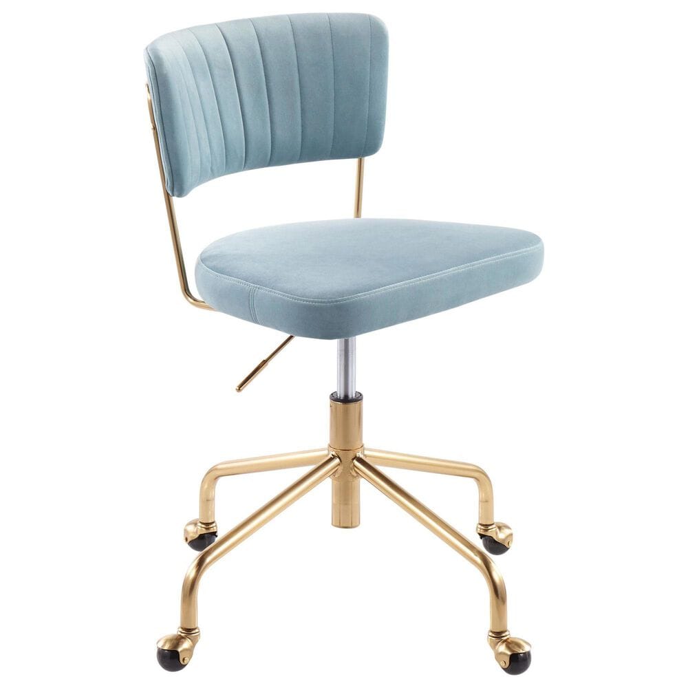 Lumisource Tania Task Chair with Light Blue Velvet Cushion in Gold, , large