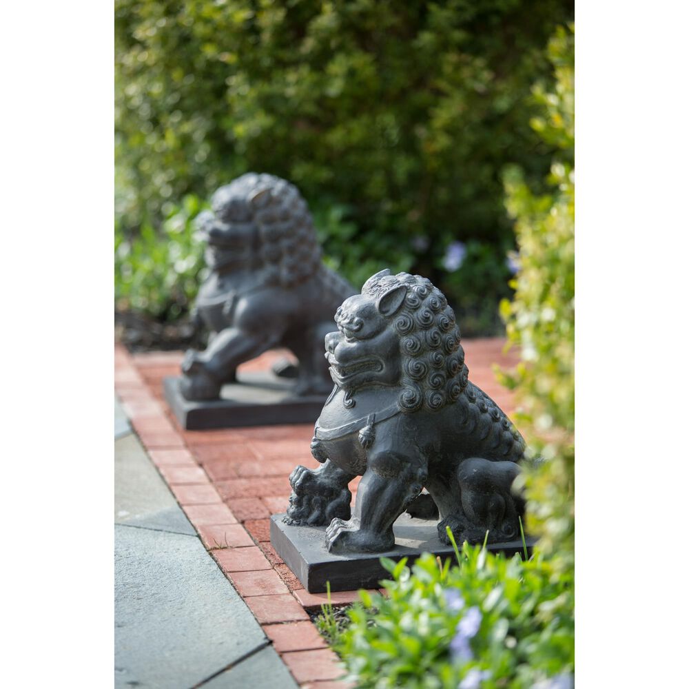 Alfresco Home 2-Piece Foo Dog Patio Statue in Antique Dark Brown, , large
