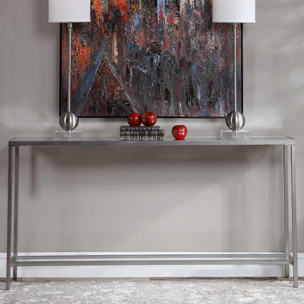 Uttermost Haley Console Table in Lightly Antiqued Silver and Clear, , large