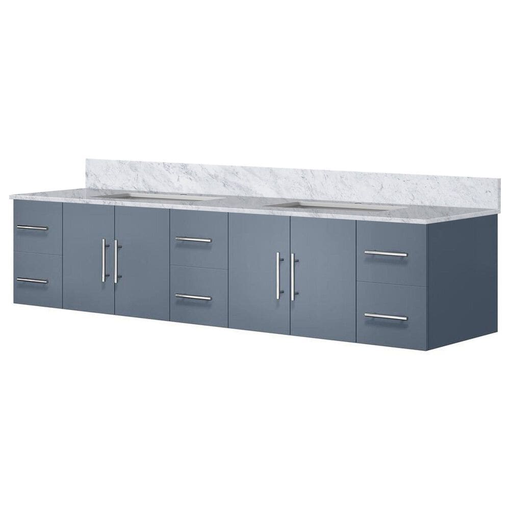 Lexora Home Geneva 84" Double Bathroom Vanity in Dark Grey with 2 cm White Carrara Marble Top and Rectangular Sinks, , large